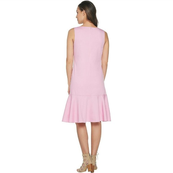 NWT JOAN RIVERS PINK REGULAR LENGTH SLEEVELESS DENIM DRESS WITH FLOUNCE MEDIUM - Picture 2 of 12